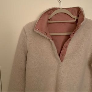 Cream Sherpa fleece with pink suede lining